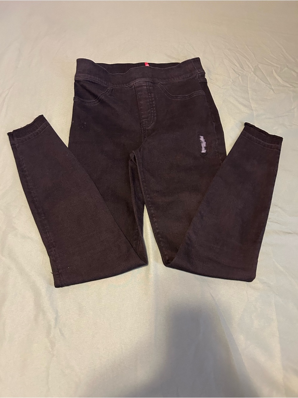 SPANX Black XS High-Waist Jeggings with Subtle Distress